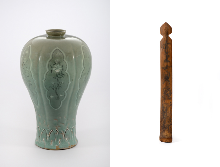 청자상감매병에 매달려 있던 대나무 화물표(竹札)에는 개경의 중방 소속 도장교 오문부 앞으로 올린 참기름 단지라는 내용이 적혀 있다.