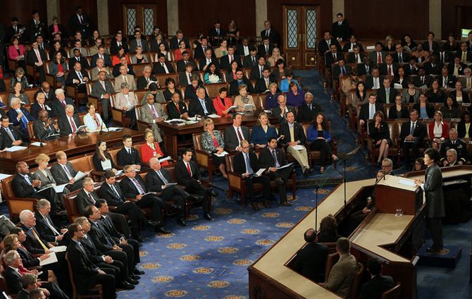 미국 상,하원들이 박근혜 대통령의 연설을 경청하고 있다. (사진: 청와대)