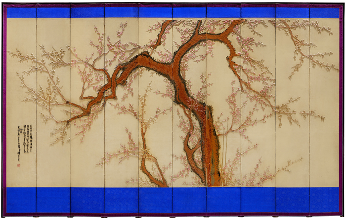 자수 매화도 병풍 (Embroidered Screen with Plum Blossoms) (사진제공: 문화재청)