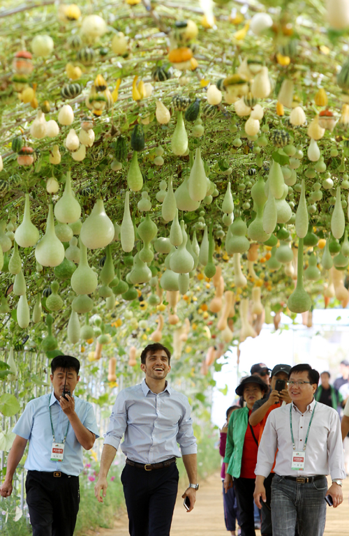 유기농생태 체험을 하고 있는 관람객들.2