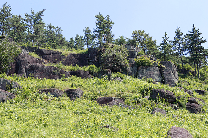 전남 화순 고인돌 유적지는 보존 상태가 양호하며 고인돌 무덤과 채석장을 함께 볼 수 있는 것이 특징이다. 화순 고인돌 유적지의 채석장 모습.