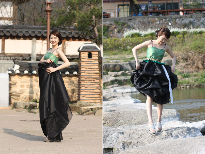 전주 향교에서 퓨전한복 드레스를 입은 모습 (사진: 손짱디자인한복)