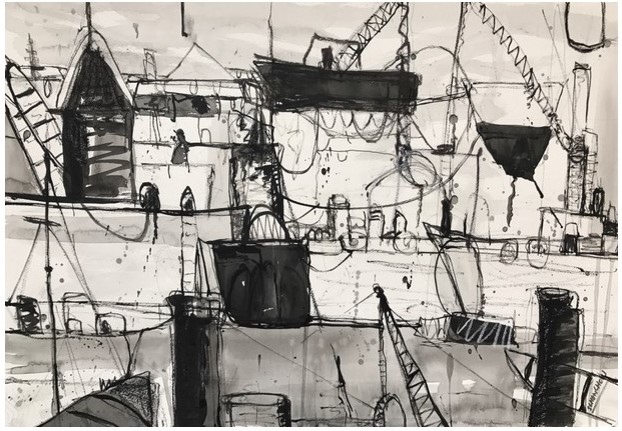 한호예술재단 미술 공모전 3등 작품은 수산나 첸 초우의 'Working Harbour'였다.