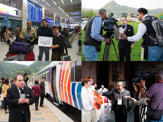 광화문, 정선 등을 취재 중인 카날 온세 보도국 캄벨 기자의 모습.