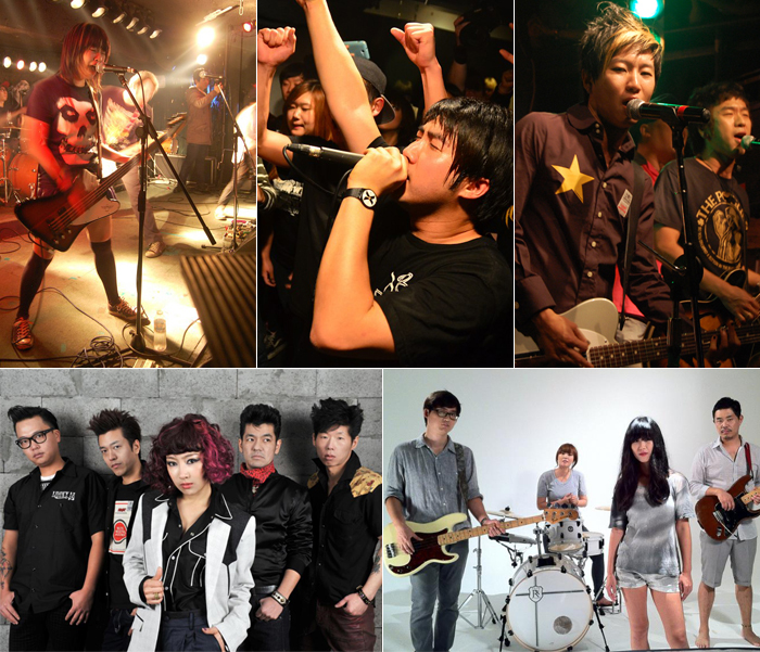 다큐멘터리 2편 제작을 위해 스티븐 앱스타인이 인터뷰한 다섯 밴드의 사진. (왼쪽 상단부터 시계방향으로) 왓에버댓민즈, 긱스, 크라잉넛, 3호선 버터플라이, 그리고 락타이거즈 (사진제공: 3호선 버터플라이, 락타이거즈)