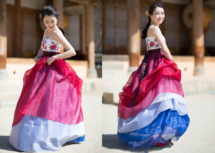 전주 향교에서 퓨전한복 드레스를 입은 모습 (사진: 손짱디자인한복)