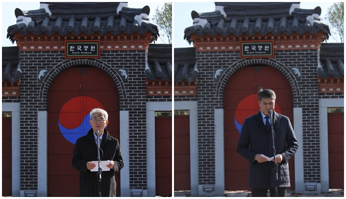 축사를 전하는 주카자흐스탄 한국 대사, 아스타나 시장
