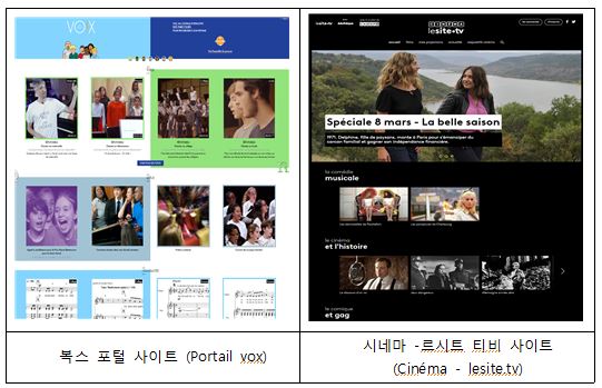 좌)복스 포털 사이트 (Portail vox)  우)시네마 -르시트 티비 사이트 (Cinéma - lesite.tv)