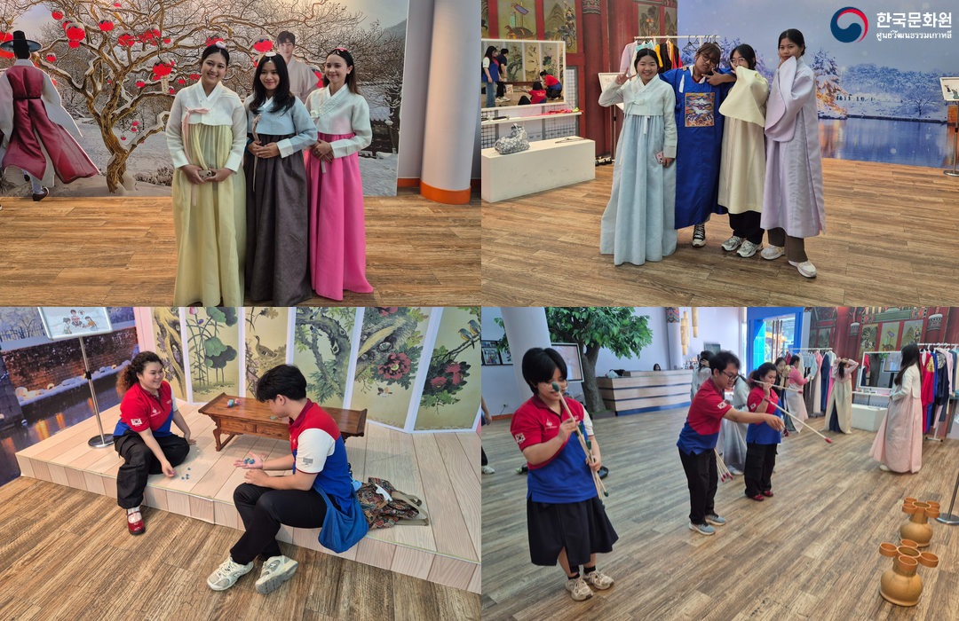 한복, 윷점, 투호, 공기 등 다양한 전통놀이와 한국문화를 체험하는 학생들의 모습 2