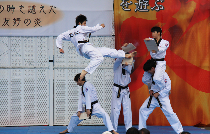 가고시마에서 열린 국민문화제에 태권도 시범단 공연