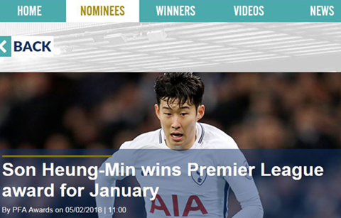손흥민, 영국 축구 팬이 뽑은 ‘1월의 선수’ 선정