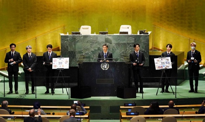 BTS, 유엔총회 연설··· "세계는 앞으로 나아가고 있다"