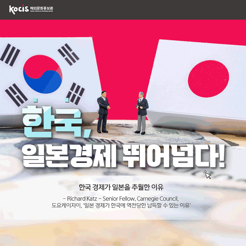 한국, 일본경제 뛰어넘다! 한국경제가 일본을 추월한 이유 Richard Katz (Senior Fellow, Carnegie Council) 도요케이자이, '일본 경제가 한국에 역전당한 납득할 수 있는 이유'